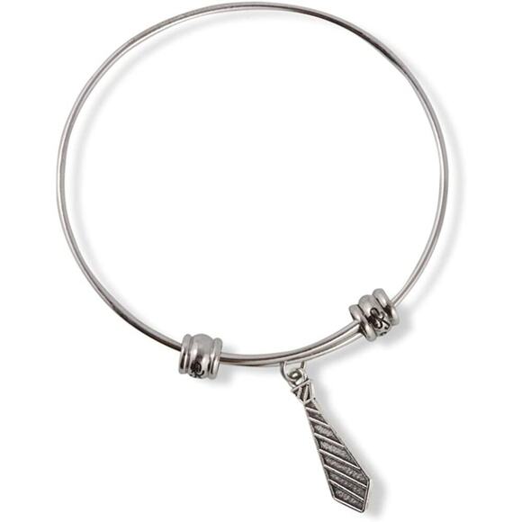 Neck Tie Striped Fancy Bangle Bracelet Jewelry - Picture 1 of 4